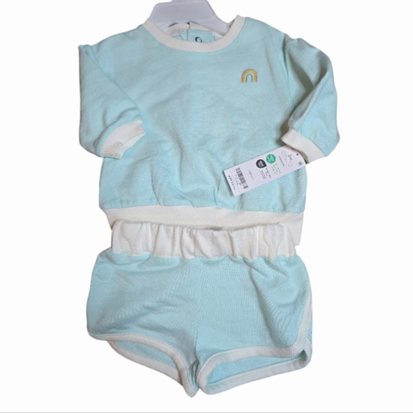 CARTER'S BABY 3M Rainbow Sweatshirt and Shorts, 2 Piece Set Girls NWT "Mint" - Picture 3 of 3